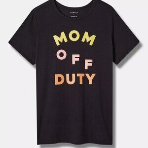 Torrid Tee 0X (L) Black "Mom Off Duty" Classic Fit Crew Jersey Knit Top T-Shirt